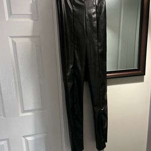 black faux leather seam detail split pants